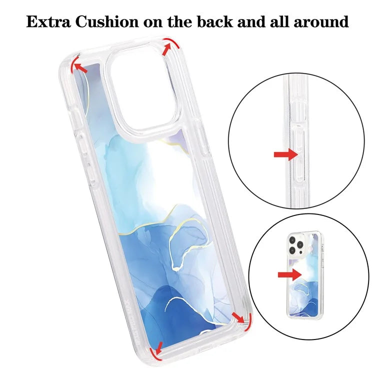 For iPhone 14 Pro TPU Case Marble Pattern Airbag Protection Back Phone Cover