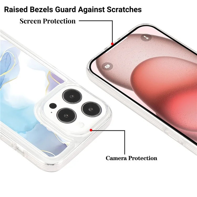 For iPhone 14 Pro TPU Case Marble Pattern Airbag Protection Back Phone Cover
