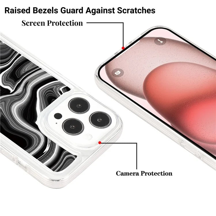 For iPhone 14 Pro TPU Case Marble Pattern Airbag Protection Back Phone Cover2