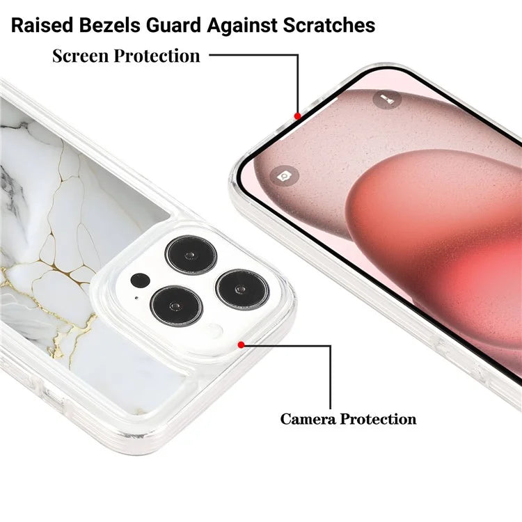 For iPhone 15 Pro Case Marble Pattern TPU Airbag Structure Phone Shell