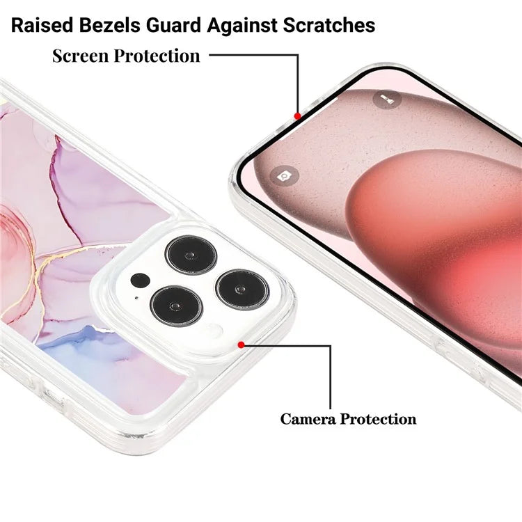 For iPhone 15 Pro Case Marble Pattern TPU Airbag Structure Phone Shell