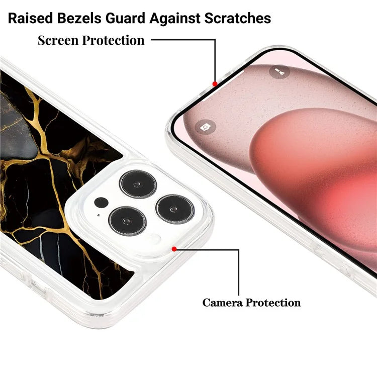 For iPhone 15 Pro Case Marble Pattern TPU Airbag Structure Phone Shell