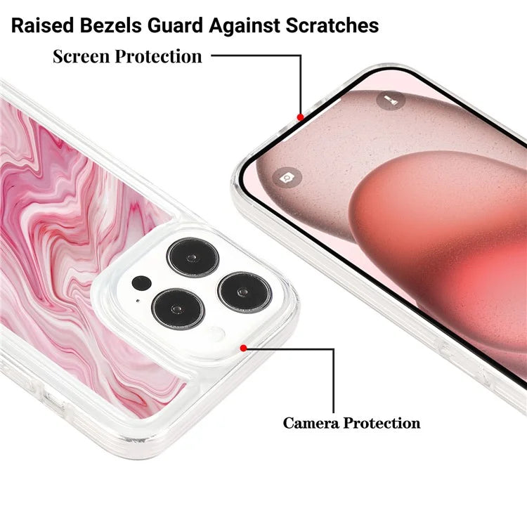 For iPhone 15 Pro Case Marble Pattern TPU Airbag Structure Phone Shell