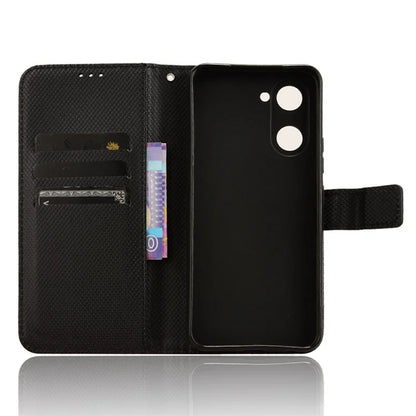 For vivo Y03 Wallet Case Diamond Texture Stand PU Leather Phone Cover