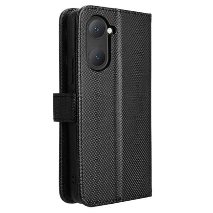 For vivo Y03 Wallet Case Diamond Texture Stand PU Leather Phone Cover