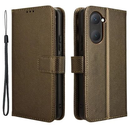 For vivo Y03 Wallet Case Diamond Texture Stand PU Leather Phone Cover