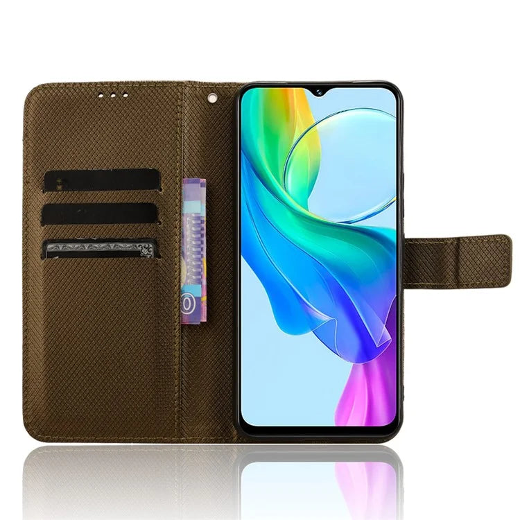 For vivo Y03 Wallet Case Diamond Texture Stand PU Leather Phone Cover