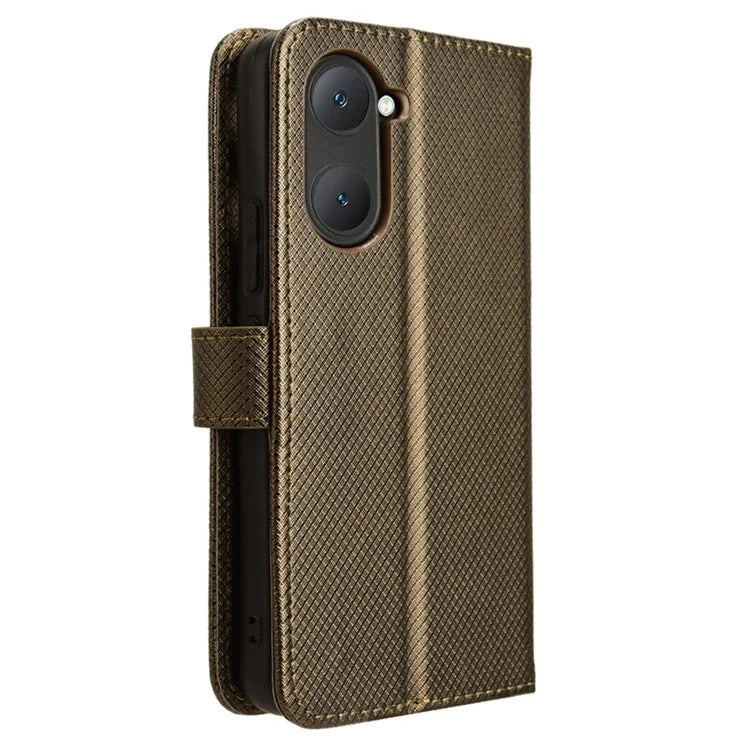 For vivo Y03 Wallet Case Diamond Texture Stand PU Leather Phone Cover