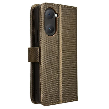 For vivo Y03 Wallet Case Diamond Texture Stand PU Leather Phone Cover