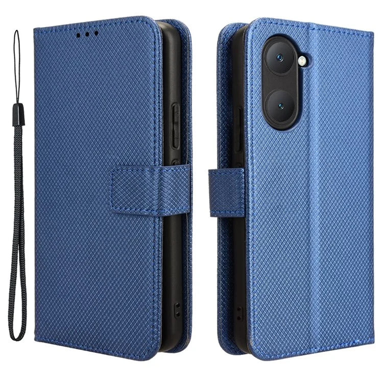 For vivo Y03 Wallet Case Diamond Texture Stand PU Leather Phone Cover