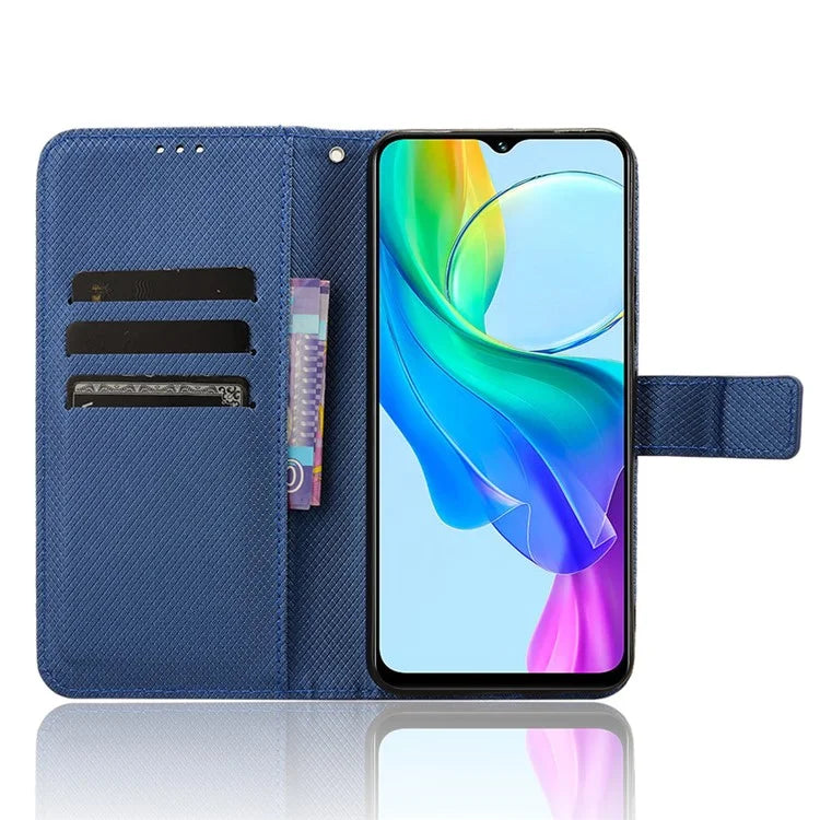 For vivo Y03 Wallet Case Diamond Texture Stand PU Leather Phone Cover