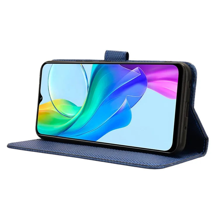 For vivo Y03 Wallet Case Diamond Texture Stand PU Leather Phone Cover