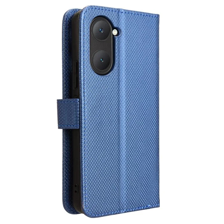 For vivo Y03 Wallet Case Diamond Texture Stand PU Leather Phone Cover