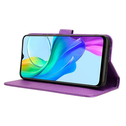 For vivo Y03 Wallet Case Diamond Texture Stand PU Leather Phone Cover