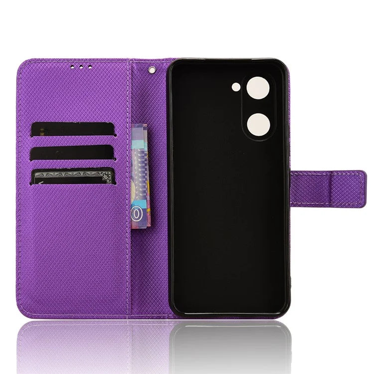 For vivo Y03 Wallet Case Diamond Texture Stand PU Leather Phone Cover