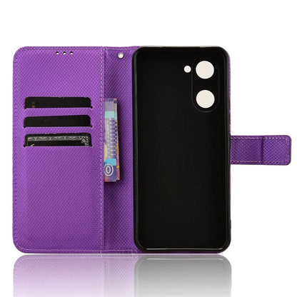 For vivo Y03 Wallet Case Diamond Texture Stand PU Leather Phone Cover