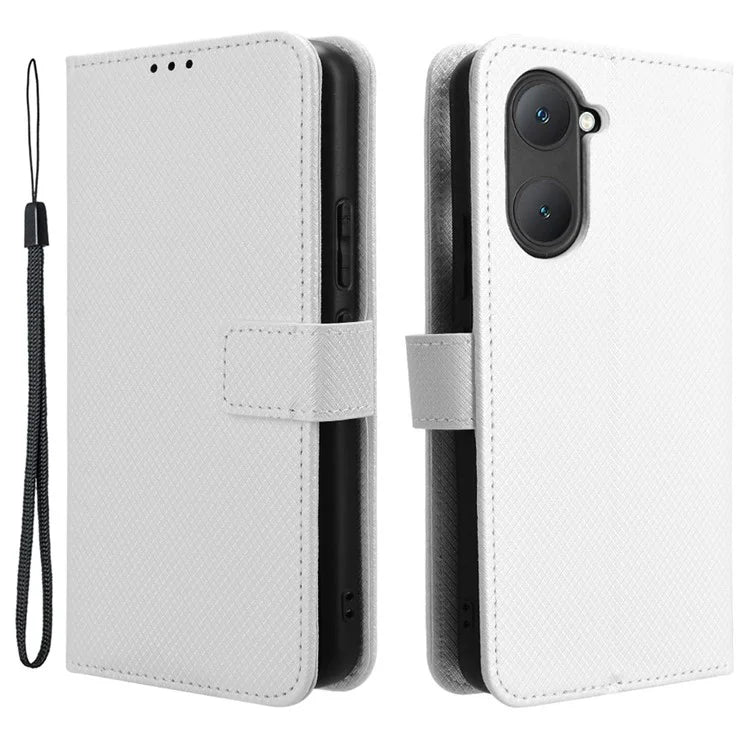 For vivo Y03 Wallet Case Diamond Texture Stand PU Leather Phone Cover