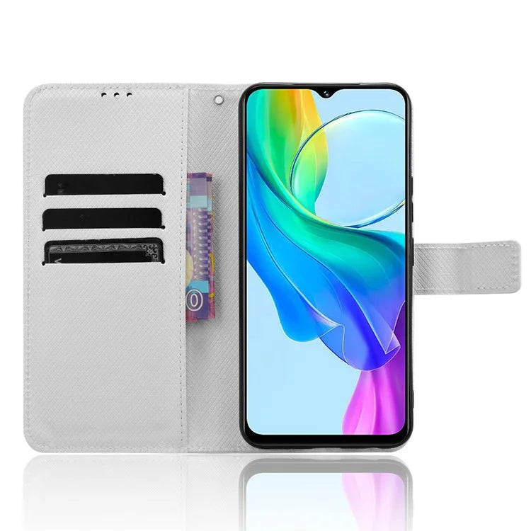 For vivo Y03 Wallet Case Diamond Texture Stand PU Leather Phone Cover