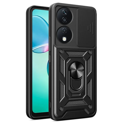 For Honor X7b 4G Case PC+TPU Rugged Shockproof Phone Cover with Slide Lens Window