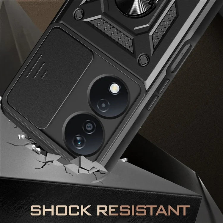 For Honor X7b 4G Case PC+TPU Rugged Shockproof Phone Cover with Slide Lens Window