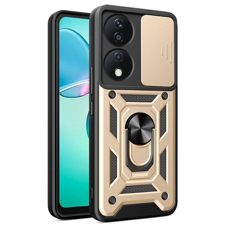 For Honor X7b 4G Case PC+TPU Rugged Shockproof Phone Cover with Slide Lens Window