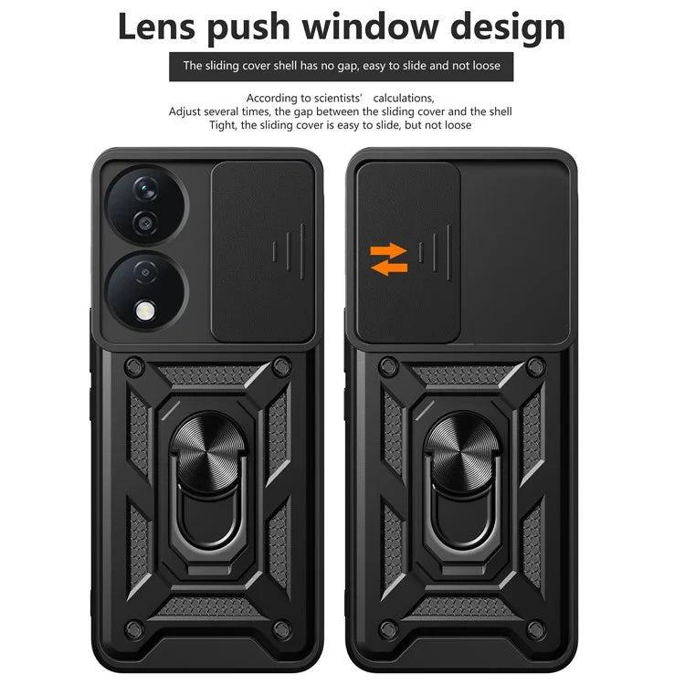 For Honor X7b 4G Case PC+TPU Rugged Shockproof Phone Cover with Slide Lens Window