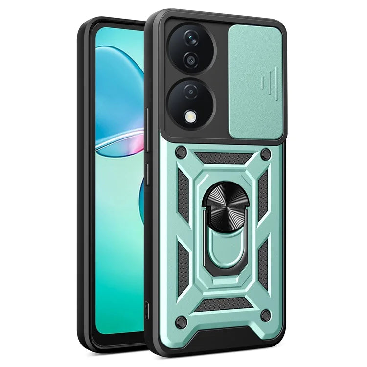 For Honor X7b 4G Case PC+TPU Rugged Shockproof Phone Cover with Slide Lens Window