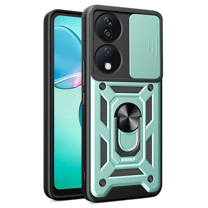 For Honor X7b 4G Case PC+TPU Rugged Shockproof Phone Cover with Slide Lens Window
