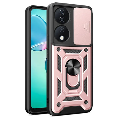 For Honor X7b 4G Case PC+TPU Rugged Shockproof Phone Cover with Slide Lens Window