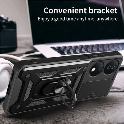 For Honor X7b 4G Case PC+TPU Rugged Shockproof Phone Cover with Slide Lens Window