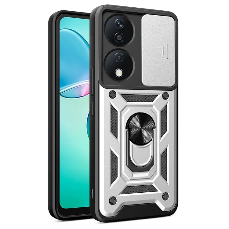 For Honor X7b 4G Case PC+TPU Rugged Shockproof Phone Cover with Slide Lens Window