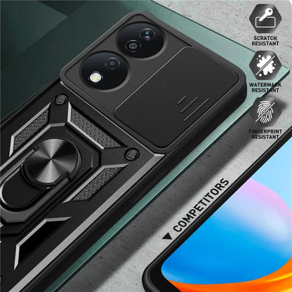 For Honor X7b 4G Case PC+TPU Rugged Shockproof Phone Cover with Slide Lens Window