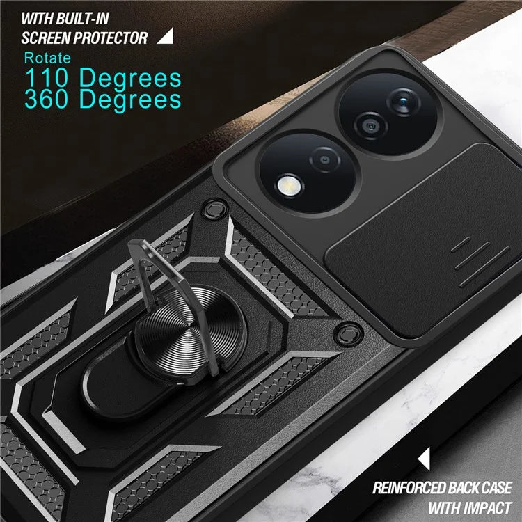 For Honor X7b 4G Case PC+TPU Rugged Shockproof Phone Cover with Slide Lens Window