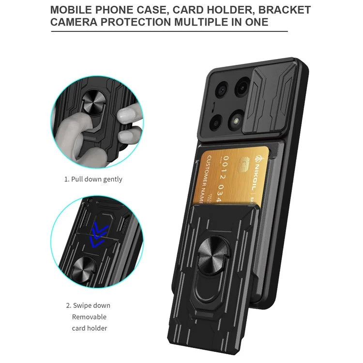 For Xiaomi Redmi Note 13 Pro 4G / Poco M6 Pro 4G Case Lens Protection PC+TPU Card Slots Phone Coverish Green