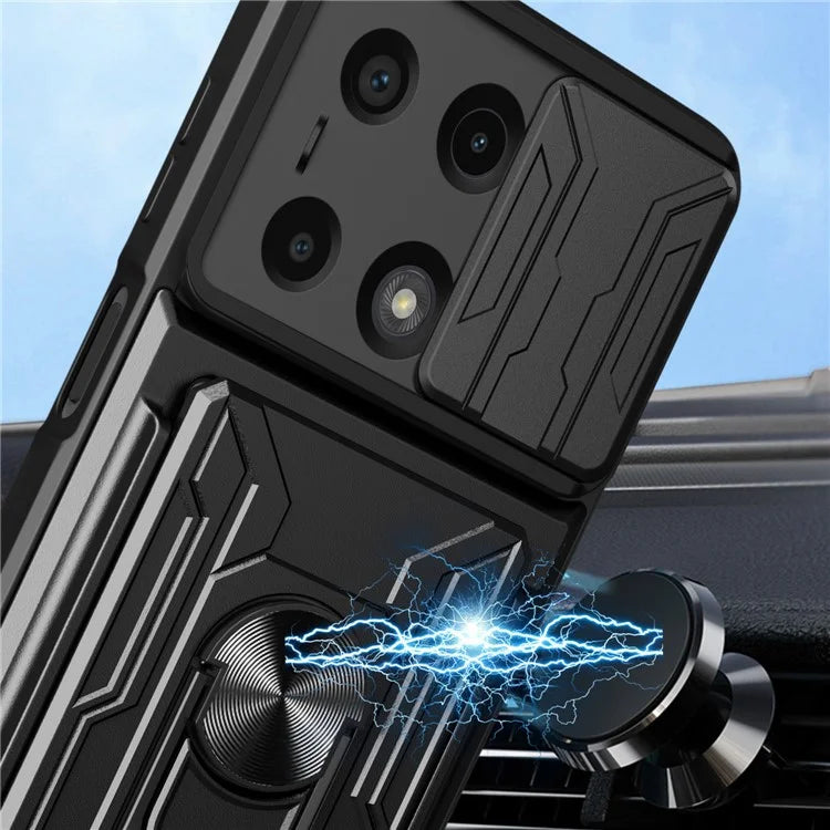 For Xiaomi Redmi Note 13 Pro 4G / Poco M6 Pro 4G Case Lens Protection PC+TPU Card Slots Phone Coverish Green