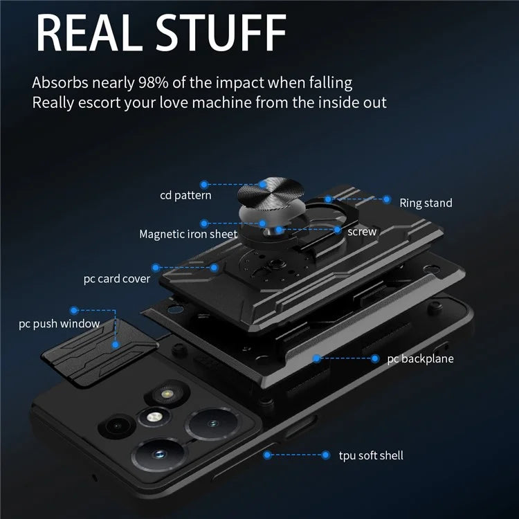 For Xiaomi Redmi Note 13 Pro 4G / Poco M6 Pro 4G Case Lens Protection PC+TPU Card Slots Phone Cover