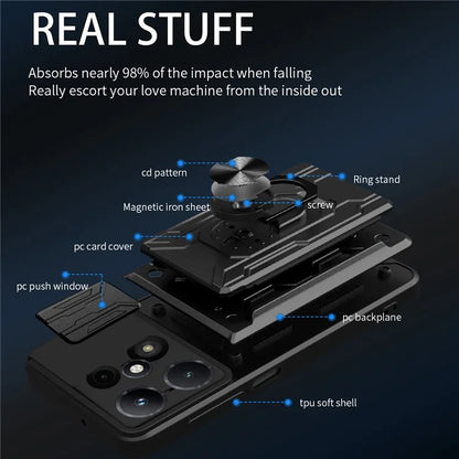 For Xiaomi Redmi Note 13 Pro 4G / Poco M6 Pro 4G Case Lens Protection PC+TPU Card Slots Phone Cover