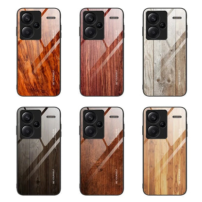For Xiaomi Redmi Note 13 Pro+ 5G Case Tempered Glass+TPU Phone Cover with Wood Texture
