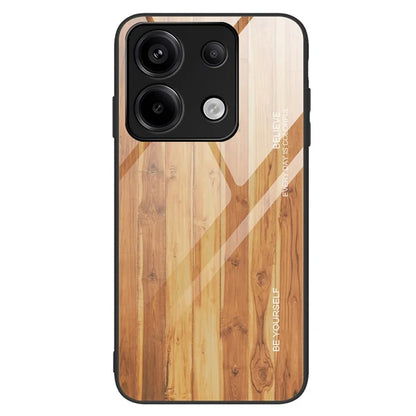 For Xiaomi Redmi Note 13 Pro 5G / Poco X6 5G Wood Texture Case Tempered Glass+TPU Slim-Fit Back Shell