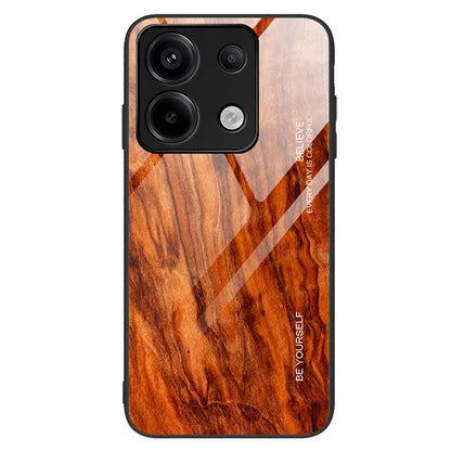 For Xiaomi Redmi Note 13 Pro 5G / Poco X6 5G Wood Texture Case Tempered Glass+TPU Slim-Fit Back Shell