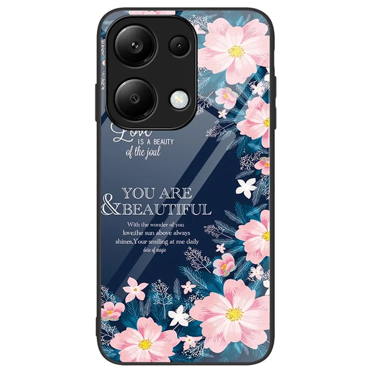 For Xiaomi Redmi Note 13 Pro 4G / Poco M6 Pro 4G Phone Cover Pattern Printing Tempered Glass+PC+TPU Case