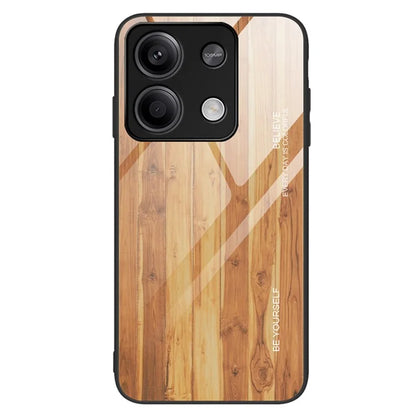 For Xiaomi Redmi Note 13 5G Tempered Glass Case TPU Frame Wood Texture Phone Cover