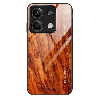 For Xiaomi Redmi Note 13 5G Tempered Glass Case TPU Frame Wood Texture Phone Cover