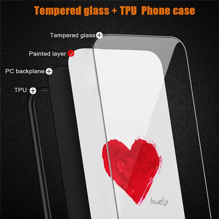 For Xiaomi Redmi Note 13 5G Tempered Glass Back Cover Pattern PC+TPU Protective Phone Case