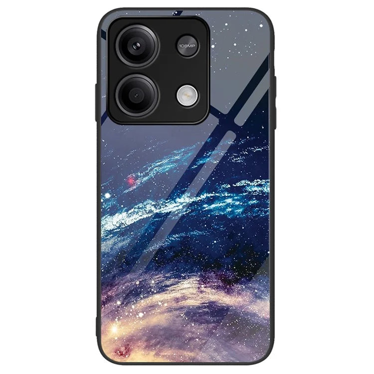 For Xiaomi Redmi Note 13 5G Tempered Glass Back Cover Pattern PC+TPU Protective Phone Case