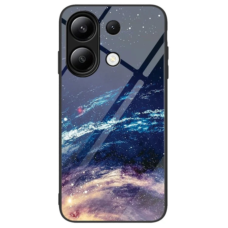 For Xiaomi Redmi Note 13 4G Case Pattern Printing Tempered Glass+PC+TPU Phone Cover