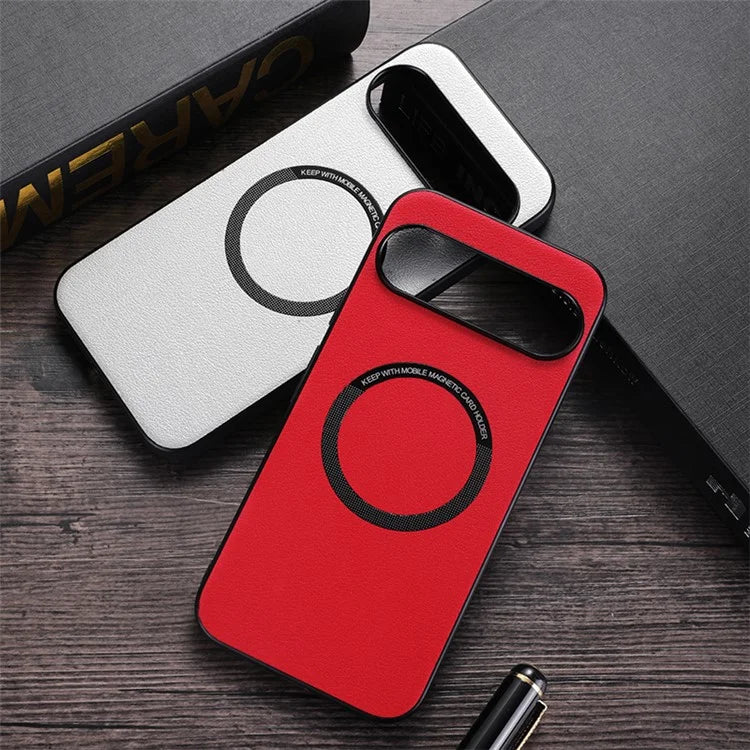 For Google Pixel 9 Case PU Leather+TPU Back Cover Compatible with MagSafe Wireless Charging