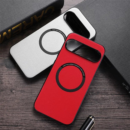 For Google Pixel 9 Case PU Leather+TPU Back Cover Compatible with MagSafe Wireless Charging