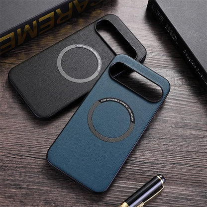 For Google Pixel 9 Case PU Leather+TPU Back Cover Compatible with MagSafe Wireless Charging