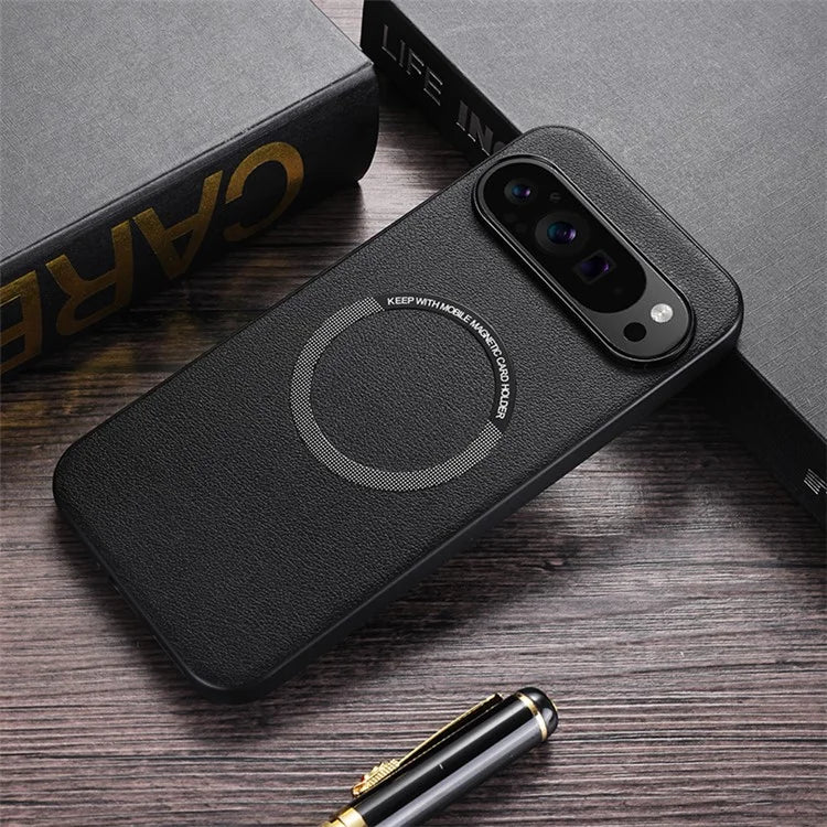 For Google Pixel 9 Case PU Leather+TPU Back Cover Compatible with MagSafe Wireless Charging